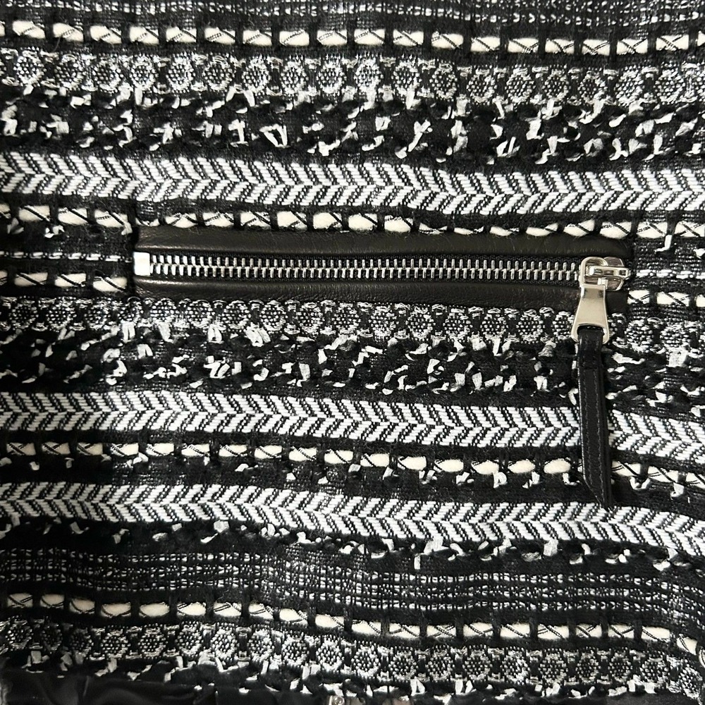 Milly Avery Black White Textured Tweed Leather Trim Jacket Blazer Moto Size 10 - Picture 4 of 9